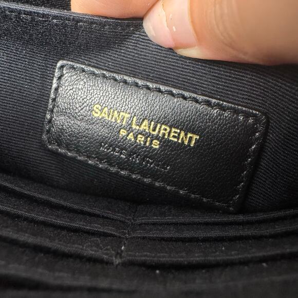 Saint Laurent YSL Uptown Pouch Black Chevron Quilted Leather Wristlet Bag Clutch - Picture 10 of 12